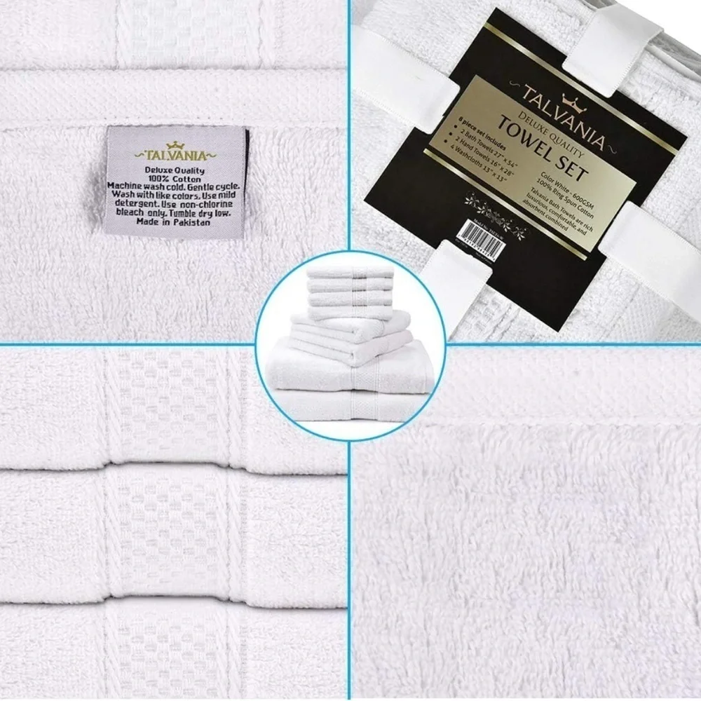 TALVANIA-Luxury Bath Towels 100% Ring Spun Cotton 8pc set White